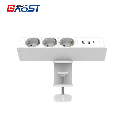 Qualität  Aluminum Alloy Desk Clamp Power Outlet with 3 Schuko Outlets and 45mm Max Desk Thickness Fabrik