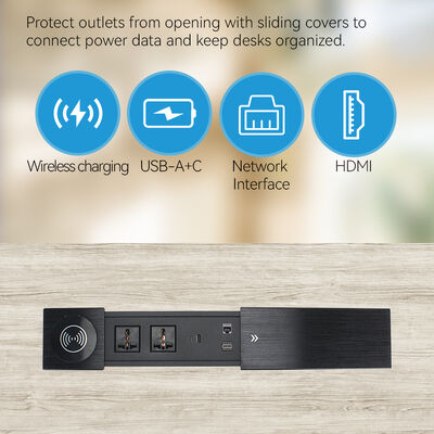 Sliding Socket with 15W Qi Charger 20W USB Ports and UKCA Certificated for Conference Tables