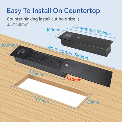 Sliding Desktop Conference Table Electrical Sockets 15W Qi UKCA Certificated