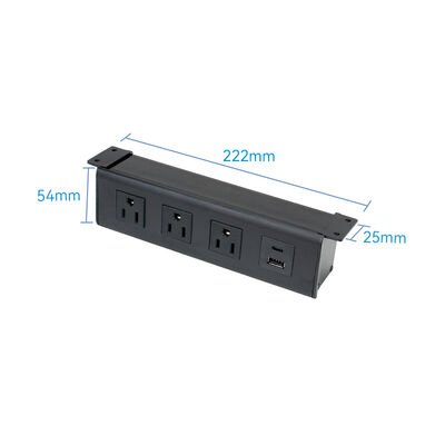 222mm Mount Surge Protector Under Desk Power Outlet QC 3.0 USB
