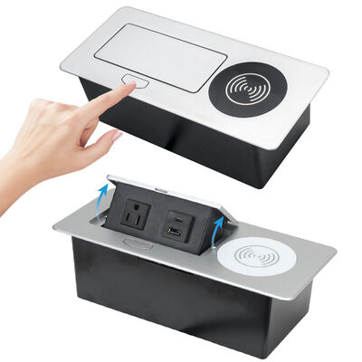 Hidden Pop Up Socket 15W QI Charger Desk Mounted Power And Data Sockets