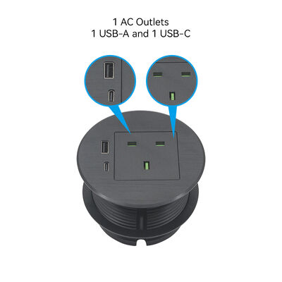 UKCA Certified 20W USB Charging Recessed Desktop Outlet with 80mm Hole Desk Power Grommet