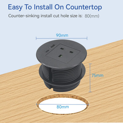 UKCA Certified 20W USB Charging Recessed Desktop Outlet with 80mm Hole Desk Power Grommet