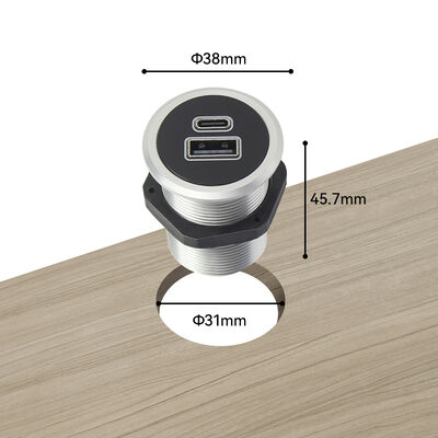 20W/65W Recessed USB Charger with Aluminum Alloy Housing for Sofa and Furniture 31mm Hole Size
