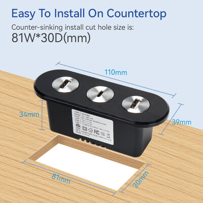 Oval Recessed USB Charger Power Grommet 2USBA 1USBC 20W Output