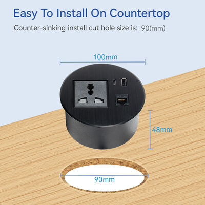 20W QC3.0 USB 80mm Power Grommet Fully Universal Outlet LAN RJ45