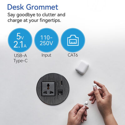 20W QC3.0 USB 80mm Power Grommet Fully Universal Outlet LAN RJ45