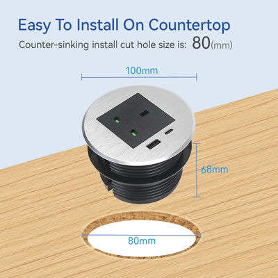 UKCA Certified 20W USB Charging Desk Power Grommet with 80mm Hole Size Recessed Desktop Outlet