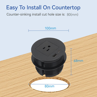 Table Mounted Grommet Power Outlet Plug Sockets QC3.0 USB 80mm UL Standard
