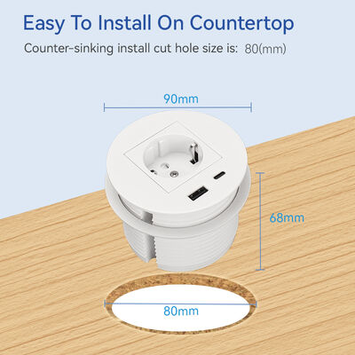 Bedside Desk Power Grommet Plug Socket 20W USBA USBC Fast Charge