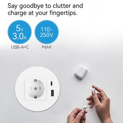 Bedside Desk Power Grommet Plug Socket 20W USBA USBC Fast Charge