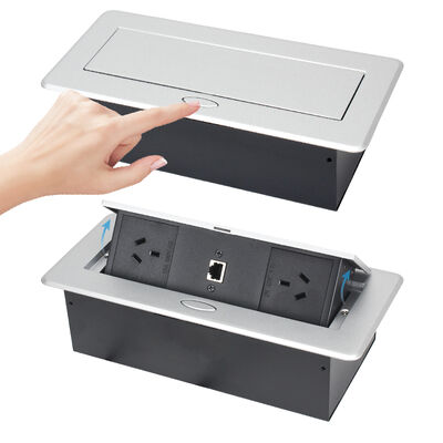 Recessed Pop Up Socket Box with 2 GPO + 1 HDMI Alloy Faceplate and Damped Spring Structure for Office Desk