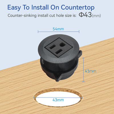 Single One Round Recessed USB Charger Power Desk Grommet Outlet 45mm Black
