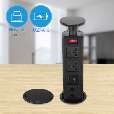 Office Retractable Pop Up Counter Outlet Power Electrical Socket RJ45 LAN RJ11 Telephone