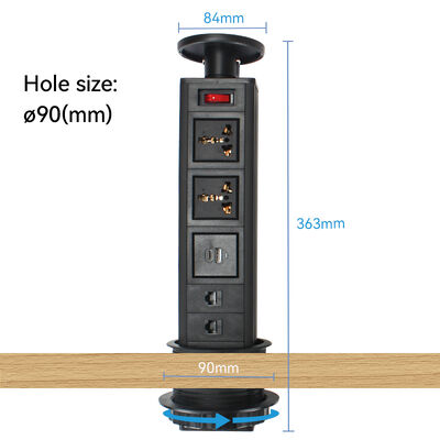 Office Retractable Pop Up Counter Outlet Power Electrical Socket RJ45 LAN RJ11 Telephone
