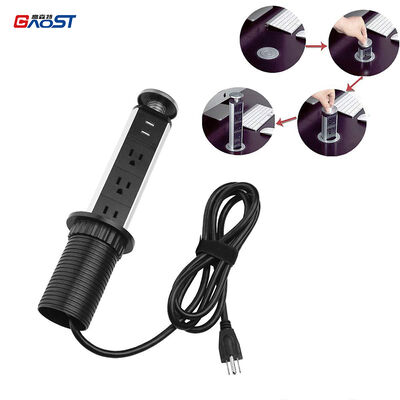 Retractable Power Socket with 3 American Outlets and 20W USB+C Charge for 62mm Hole