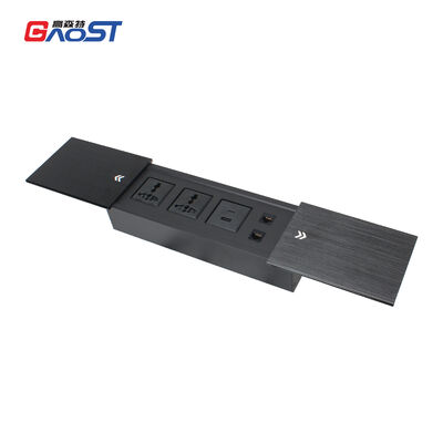 Sliding Socket Desktop Connection Box with 20W USB RJ45 LAN and Sliding Cover for Conference Table Power Outlet