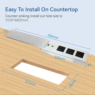 Embedded Sliding Socket Power Outlet with 3 Type G UK Outlets 20W USB A+C and 1 HDMI Port for Conference Tables