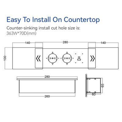 ODM Office Desk Sliding Socket Power Outlet With Usb Aluminium Alloy