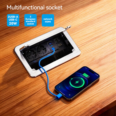 Desktop Embedded Conference Electrical Socket Brushed Alloy RJ45 LAN HDMI Interface