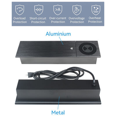 Hidden Desk Sliding Socket Outlet 15W Qi Usb Outlet For Desk