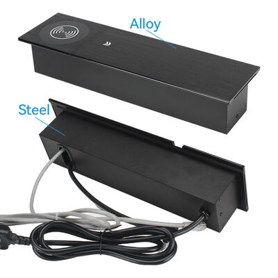 Flush Mount Desktop Outlet Box with 15W Qi Wireless Fast Charging, 2 Power Outlets, and LAN HDMI Connectivity