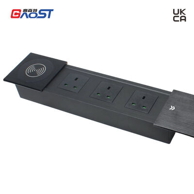 UKCA Certified Conference Table Power Unit with 15W Qi Wireless Charging and 3 Type G Outlets