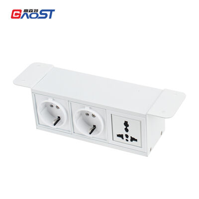 Customizable Under Desk Power Strip with Alloy Shell and 2 Schuko EU Socket + Universal Power Socket