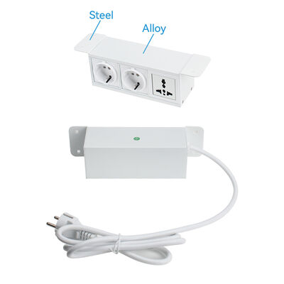 Customizable Under Desk Power Strip with Alloy Shell and 2 Schuko EU Socket + Universal Power Socket