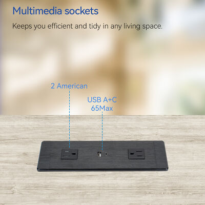 Recessed Power Strip with 65W PD Fast USB Charge Alloy Faceplate and UL CUL Certified