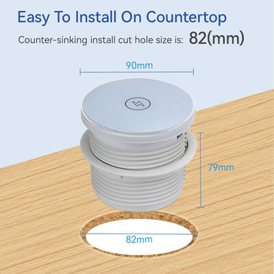 Recessed Desktop Power Strip with Wireless Charging Pad and Rotating Cover Black White