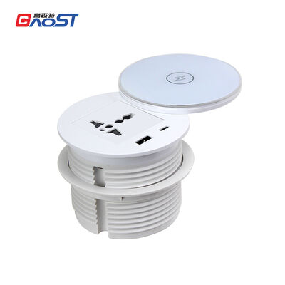 Recessed Power Outlet with PD 30W USB C and 15W Wireless Charging Desk Power Grommet with 180° Rotating Cover