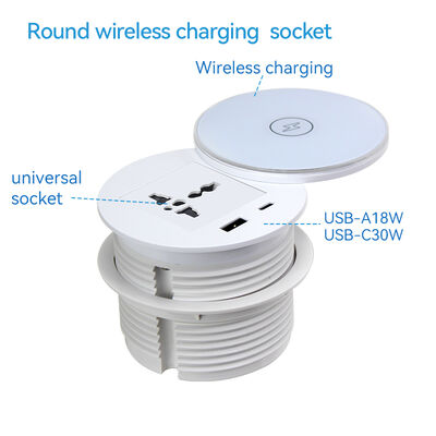 Recessed Power Outlet with PD 30W USB C and 15W Wireless Charging Desk Power Grommet with 180° Rotating Cover