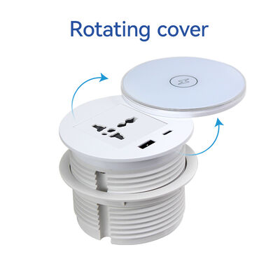 Recessed Power Outlet with PD 30W USB C and 15W Wireless Charging Desk Power Grommet with 180° Rotating Cover