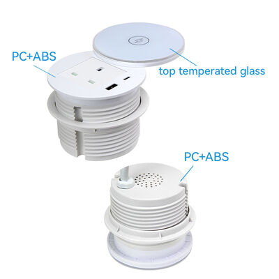 Recessed Desk Power Grommet with UK Outlet 125V Flame Retardant and 30W USB-C PD Charging