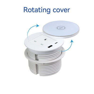 Recessed Desk Power Grommet with UK Outlet 125V Flame Retardant and 30W USB-C PD Charging