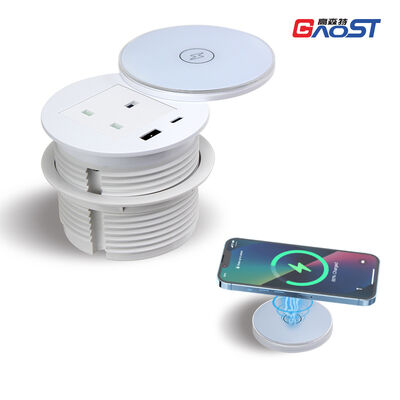 Recessed Desk Power Grommet with UK Outlet 125V Flame Retardant and 30W USB-C PD Charging