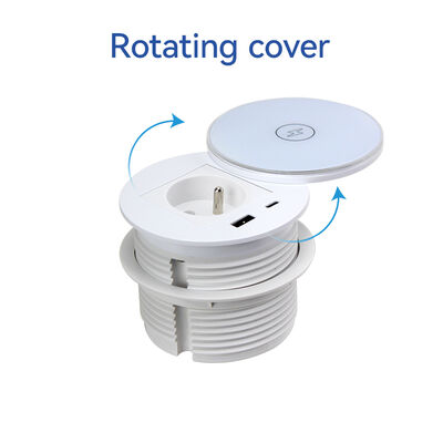 15W Wireless Charging Desk Power Grommet with Type E AC Outlet and 30W USB-C PD Fast Charge