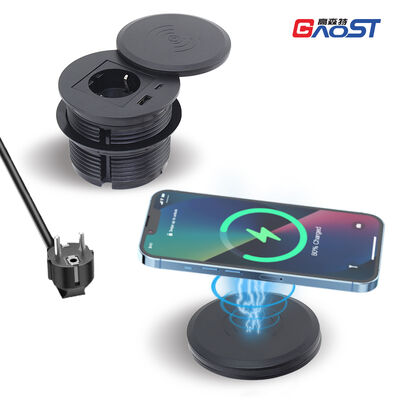 Multifunctional Desk Power Grommet with 15W Wireless Charging PD 30W USB C Port and Waterproof Type F Plug