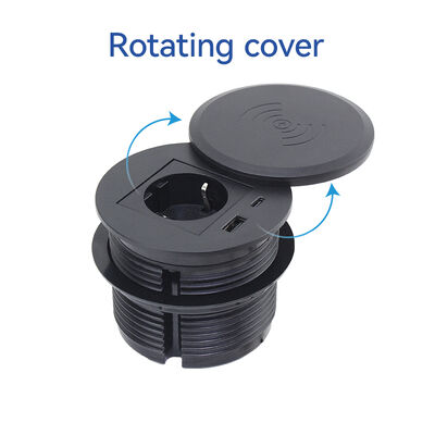 Multifunctional Desk Power Grommet with 15W Wireless Charging PD 30W USB C Port and Waterproof Type F Plug