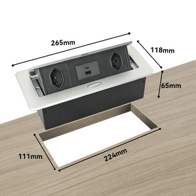 Embedded Conference Table Power Strip with PD 20W USB Charging and Switzland Type J Socket in Alloy Face Plate