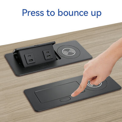 Recessed Power Strip with 15W Wireless Charging and Multi-Port Connectivity for Furniture Integration