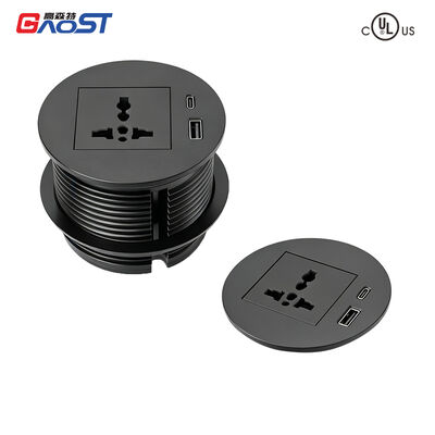Modern Desk Power Grommet Recessed Power Strip with 20W USB-C and Fire-retardant Plastic for 82mm Diameter Mounting