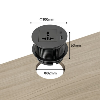 Modern Desk Power Grommet Recessed Power Strip with 20W USB-C and Fire-retardant Plastic for 82mm Diameter Mounting
