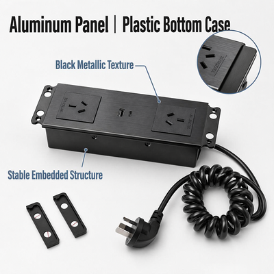 Flush Mount Desk Power Strip with 2 AU Outlets 20W USB C SAA Approved Alloy Material V0 flame