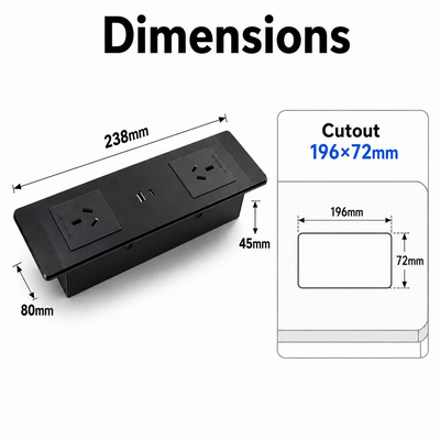 Flush Mount Desk Power Strip with 2 AU Outlets 20W USB C SAA Approved Alloy Material V0 flame