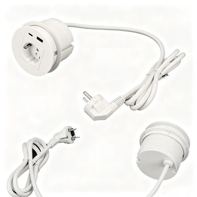 Desk Power Grommet with 20W Fast Charge Schuko Power Socket and ABS Material Recessed Power Outlet