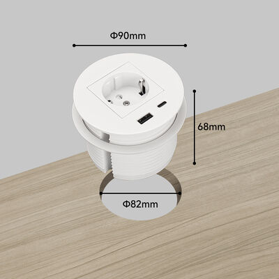 Desk Power Grommet with 20W Fast Charge Schuko Power Socket and ABS Material Recessed Power Outlet