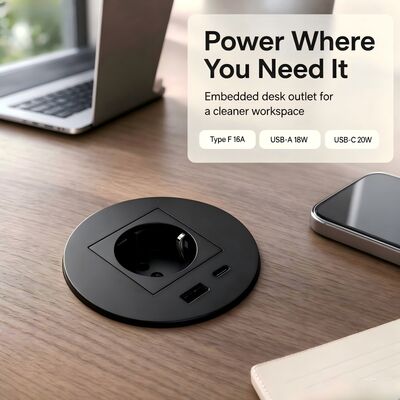 Bedside Desk Power Grommet Plug Socket 20W USBA USBC Fast Charge