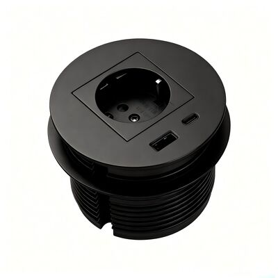60W USB-C Fast Charging Desk Power Grommet with Type F Schuko Outlet and V0 Flame-Retardant ABS+PC
